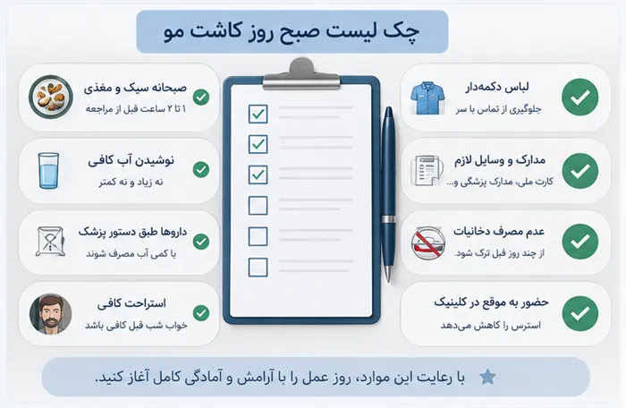 قبل از کاشت مو چی بخوریم؟ راهنمای غذای قبل کاشت مو، انتخاب صبحانه و شام پیش از عمل! 4 چک لیست صبح روز کاشت مو